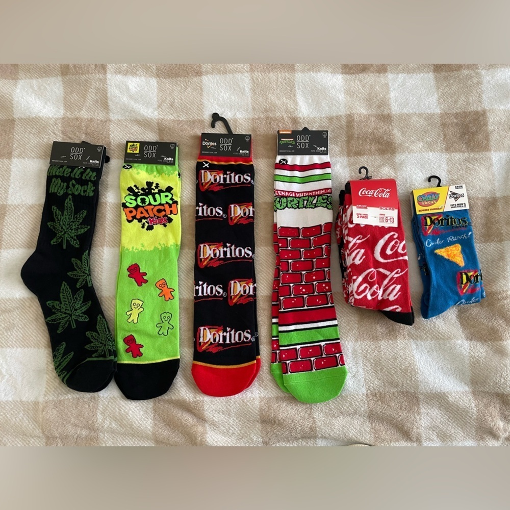 Bundle of 8 pairs of Mens Graphic Socks Collection Odd Sox/Crazy Socks/Coca Cola